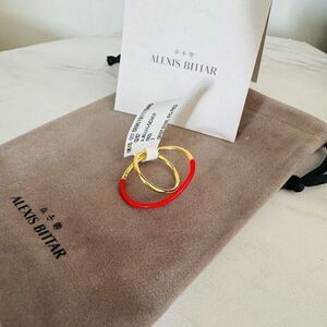 Alexis Bittar Retro Memphis 14K Yellow Goldplated Orbit Ring, Red/Gold, Size 9 N